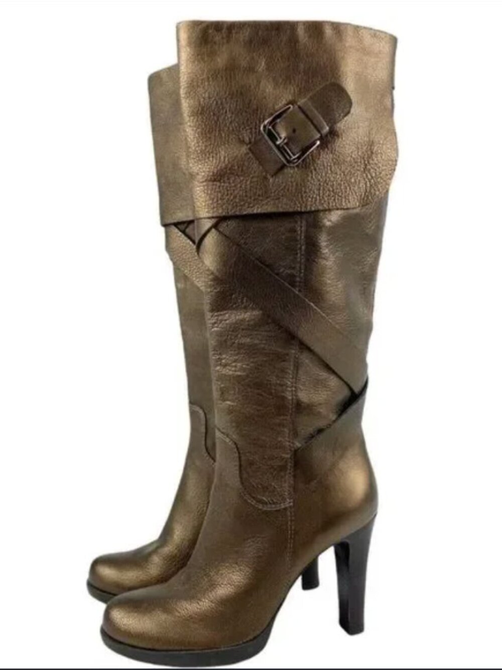 Via Spiga Copper Leather High Criss-Cross Boots - Size 6